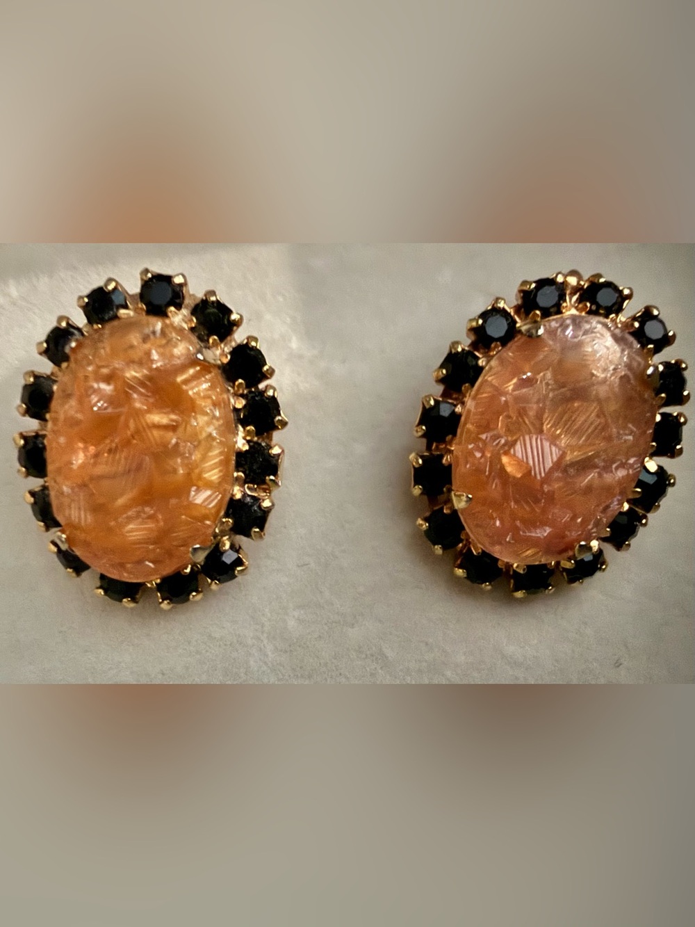 Juliana Book Piece Peach Geode Black Crystal Halo Gold-Tone Clip On Earrings